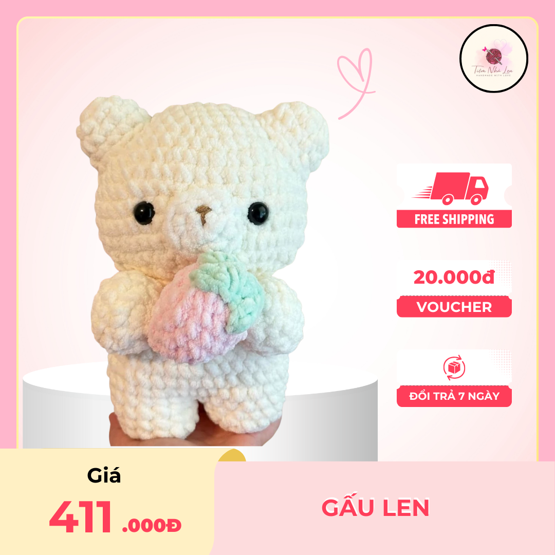 Gấu Bông Cute Làm Quà Tặng Valentine Cho Người Yêu, Thú Nhồi Bông Bằng Len Nhung Đũa Siêu Dễ Thương